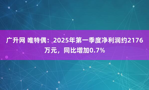 广升网 唯特偶：2025年第一季度净利润约2176万元，同比增加0.7%